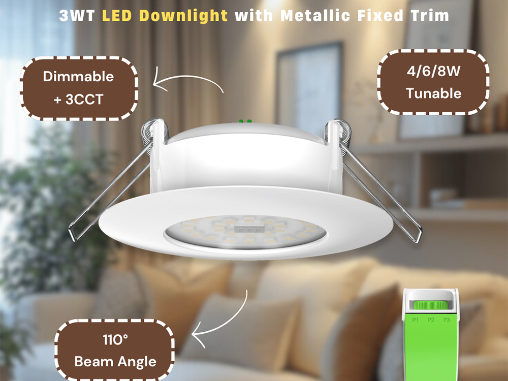 LED Downlight featuring Fixed Metallic Trim
